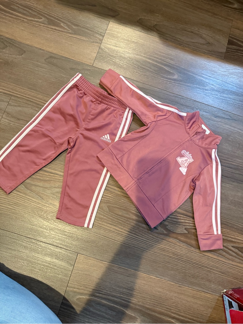 adidas Kids Pink Two-Piece Swim Rashguard Set with White Stripes